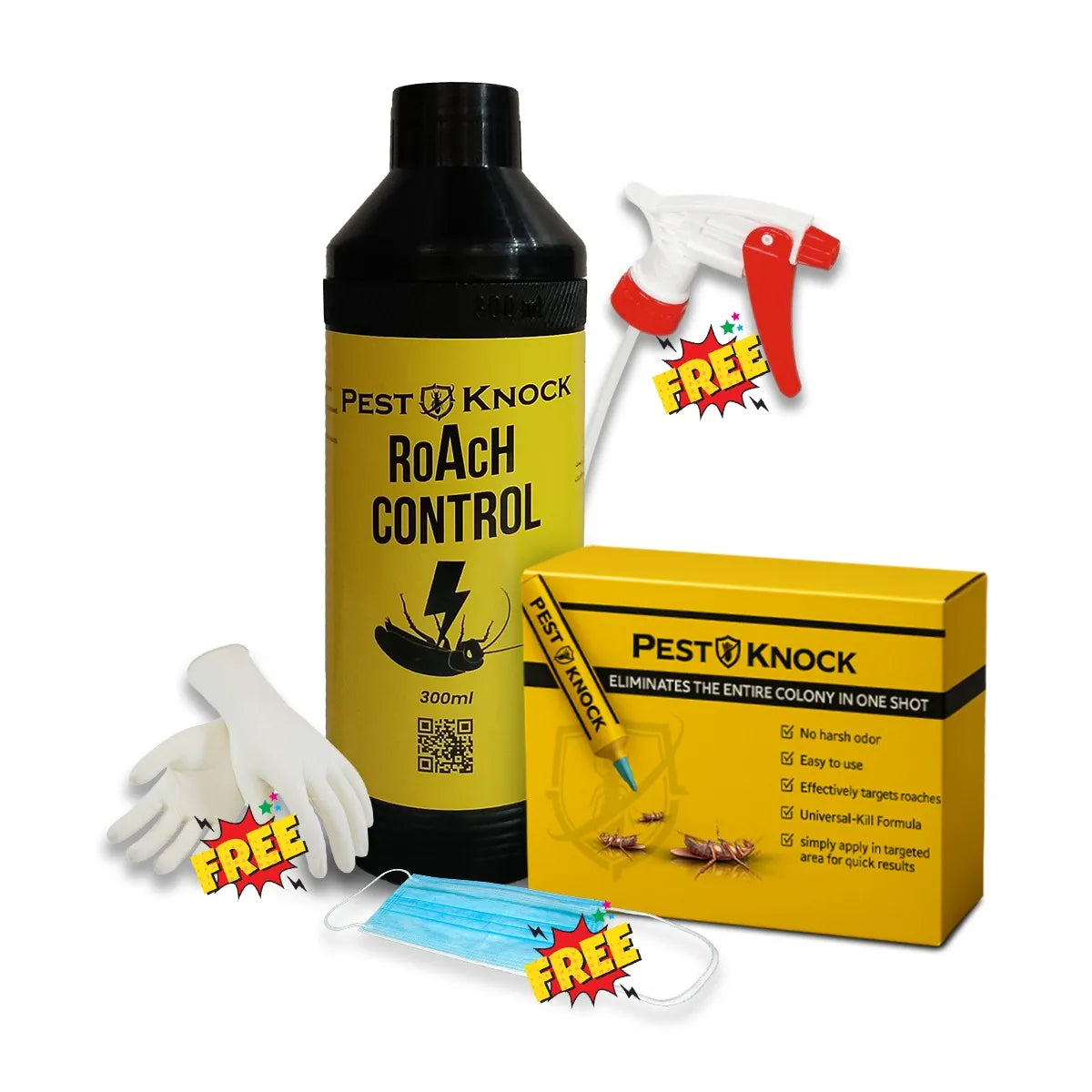 Cockroach Killer Gel Complete Cockroaches Killer Control 300ML + FREE Mask Gloves and Spray Head Pest Knock